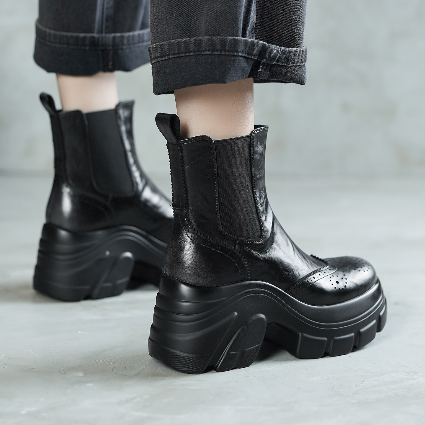 Giày boot Chelsea nữ cổ ngắn đế dày mũi tròn màu nâu cổ điển — Lớp lót nhung đen, Nhung nâu, Lớp lót đơn màu đen, Lớp lót đơn màu nâu
