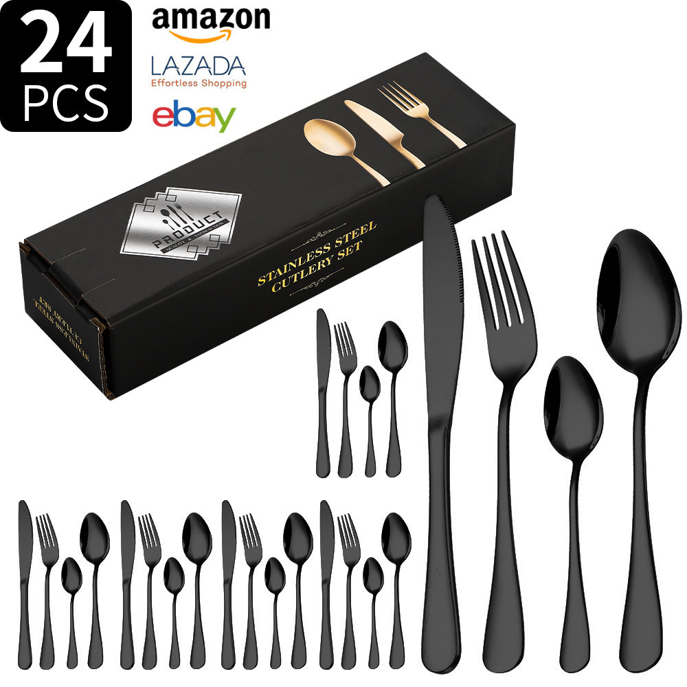 Juego de vajilla de acero inoxidable Transfronterizo Amazon 1010 juego de 24 piezas de vajilla occidental bistec cuchillo tenedor cuchara juego de caja de regalo
