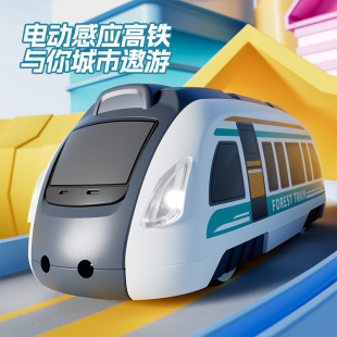 Children's Two-Way Electric Induction High-Speed Rail Toy Car Built-In Music Cartoon Car Singing Toy Car Small Train