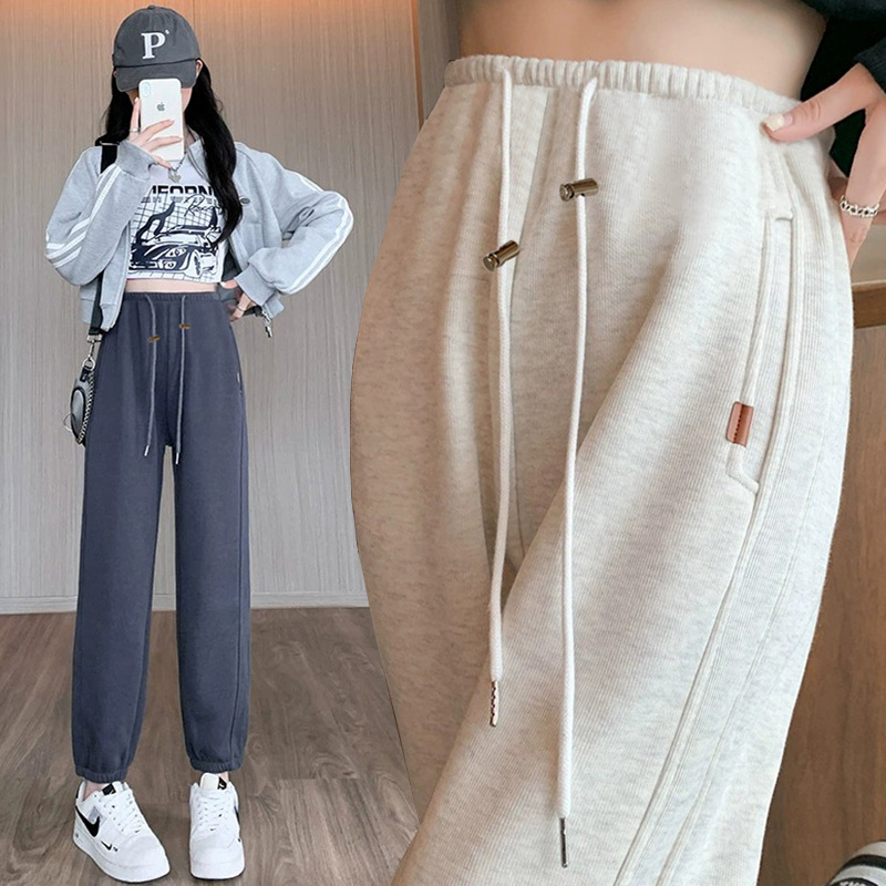 Maternity Drawstring Sports Pants Autumn and Winter Petite Fleece-Lined Thick Casual Loose Joggers
