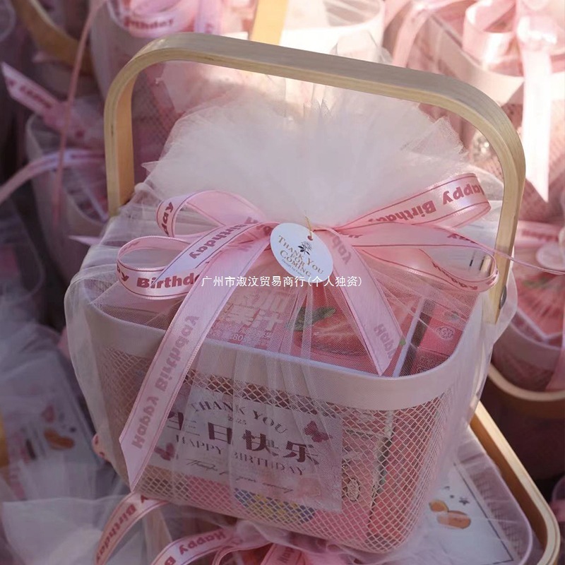 結婚式のお土産バスケット、赤ちゃんの満月宴会、成人式のポータブルバスケット、誕生日の1年目のギフト、ハンドルバスケット、メッシュ空箱|undefined