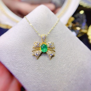 New natural emerald pendant S925 silver inlaid main stone 4*5mm Joker net red explosions women's jewelry wholesale