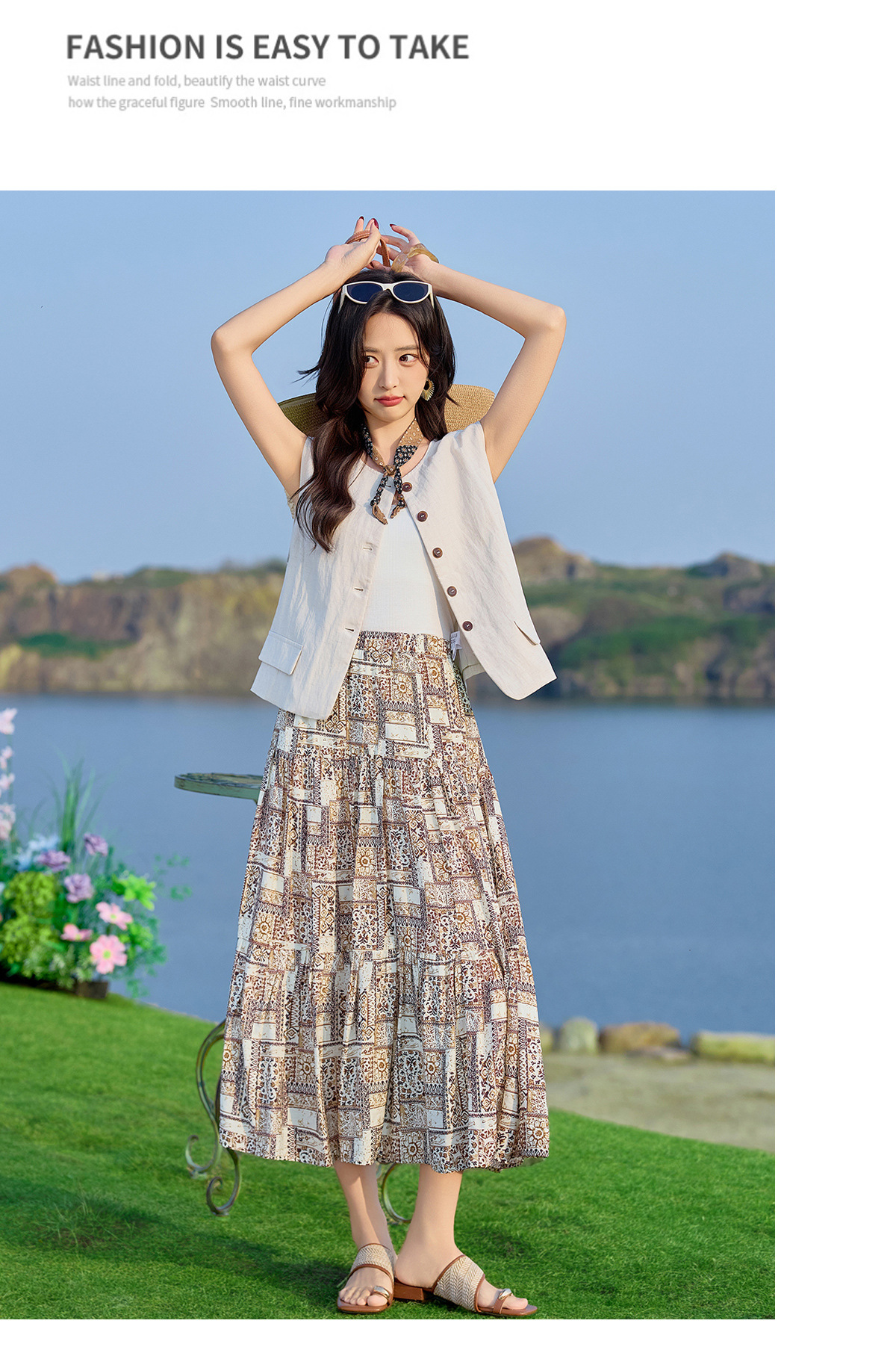 Set áo vest và chân váy hoa nhí hai mảnh nữ tính mùa hè — Màu ảnh chi tiết 18