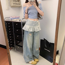 韩系女装春秋季新款刺绣小花绑带百搭款超甜美叠穿神器屁帘半身裙
