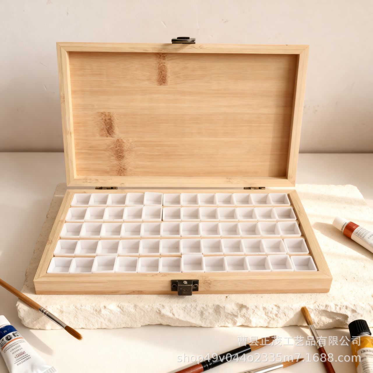 Paleta de mezcla de pintura al óleo de 15 colores Walnut, caja de madera portátil, paleta de acuarela, caja de pintura acrílica de madera