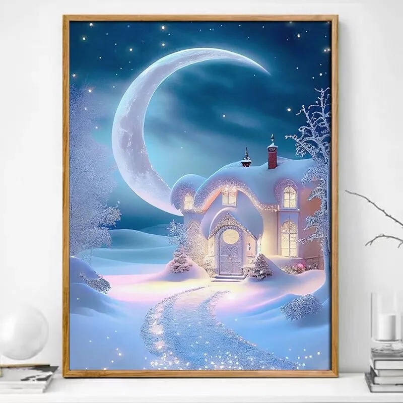 Snowscape Fairy Tale House Castle 5d Diamond Painting Full Diamond Cross Stitch 2023 New Arrival Masonry Sticker Handmade DIY with Frame