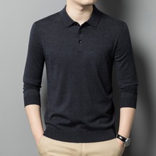 品牌春秋季精纺羊毛长袖T恤男polo衫薄款羊毛衫翻领针织打底衫毛t