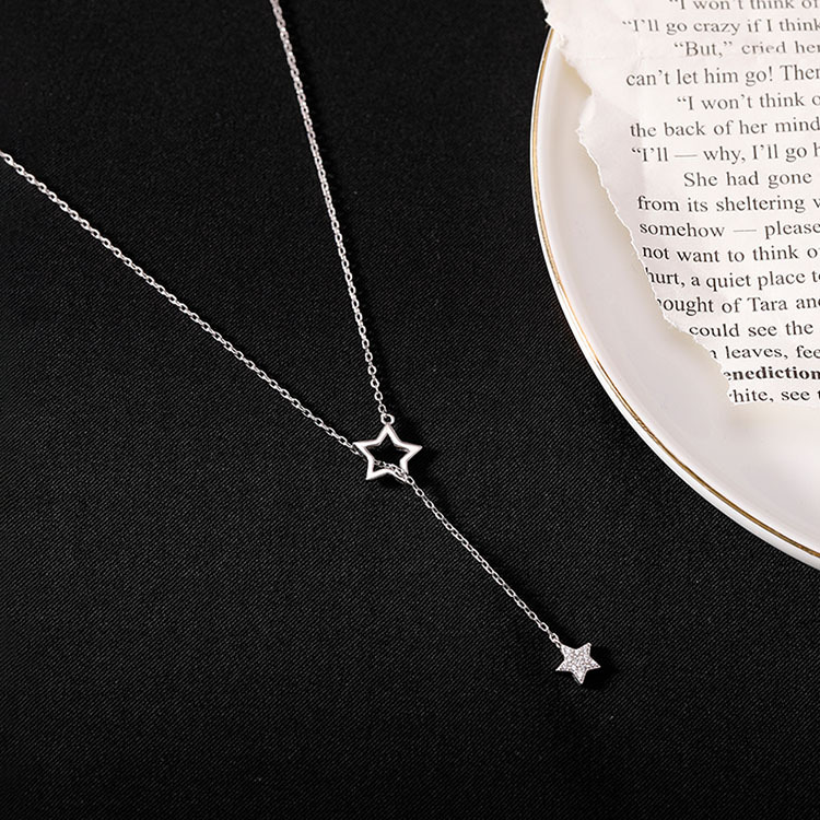 Quastenstern-Halskette für Damen, trendiges, schlichtes und einzigartiges Design mit funkelnden Diamanten in Aussparungen, Schlüsselbeinkette, Hals_voghion.com
