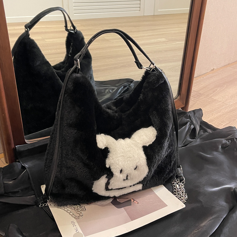 Bolso de felpa para mujer 2024 nuevo bolso de hombro de dibujos animados lindo bolso de otoño e invierno bolso de conejo de lana de gran capacidad