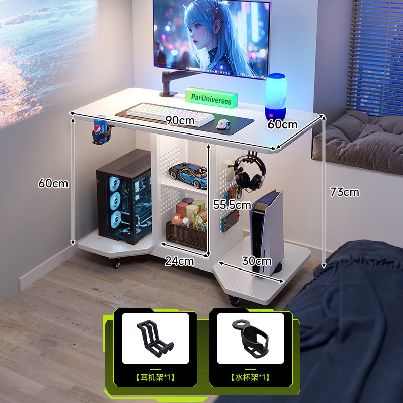 Mesa de computadora de madera sólida pequeña mesa de dormitorio doméstica de deportes electrónicos escritorio puede colocar la computadora principal pequeña mesa móvil agujero al lado de la cama placa agujero