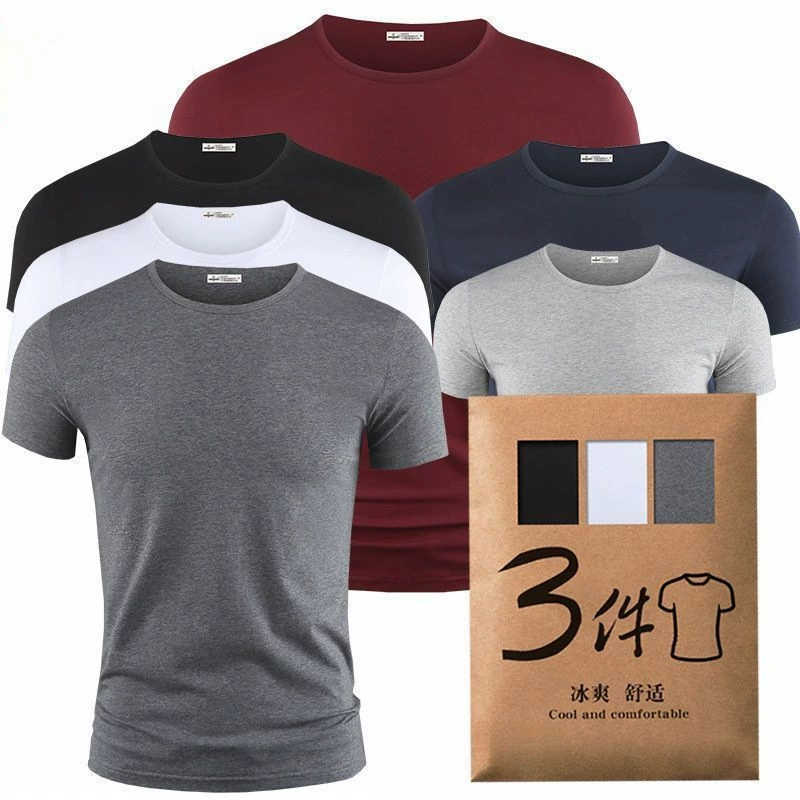 3 мужские футболки из модального ледяного шелка с короткими рукавами, нижнее белье с круглым вырезом, нижние рубашки, узкие футболки с половиной рукавов, хлопок