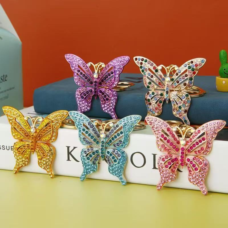 Light Luxury Metal Rhinestone Butterfly Keychain Car Pendant Creative Christmas Decoration Pendant Small Gift Wholesale