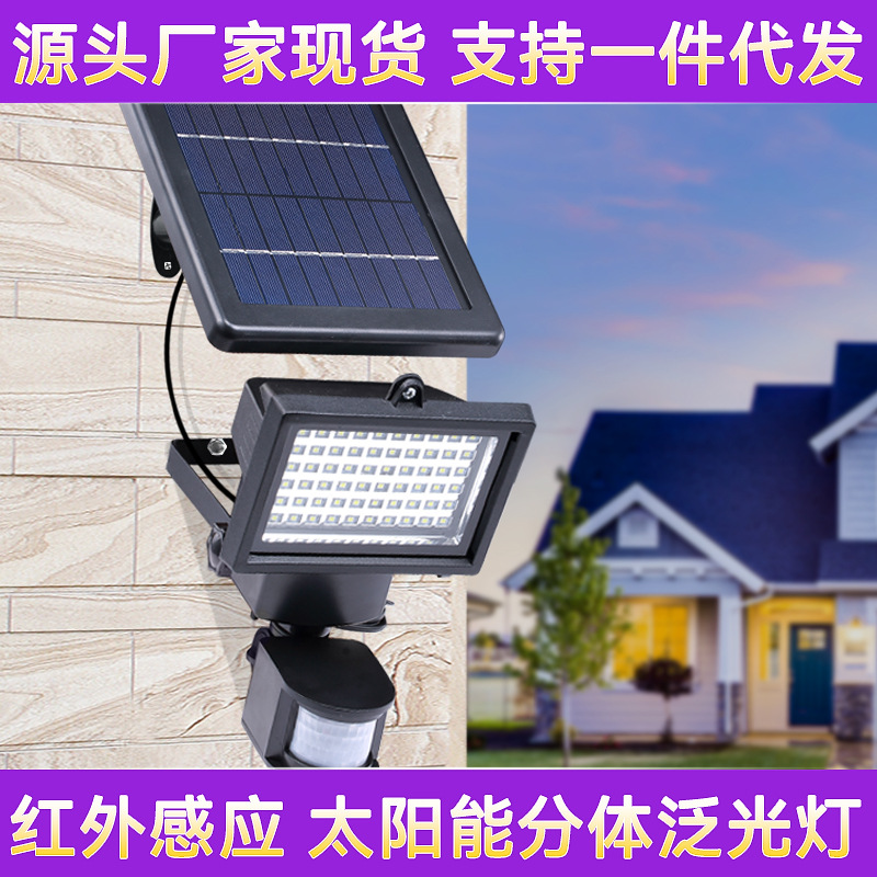 户外太阳能泛光灯庭院家用照明智慧路灯大功率人体感应应急灯现货