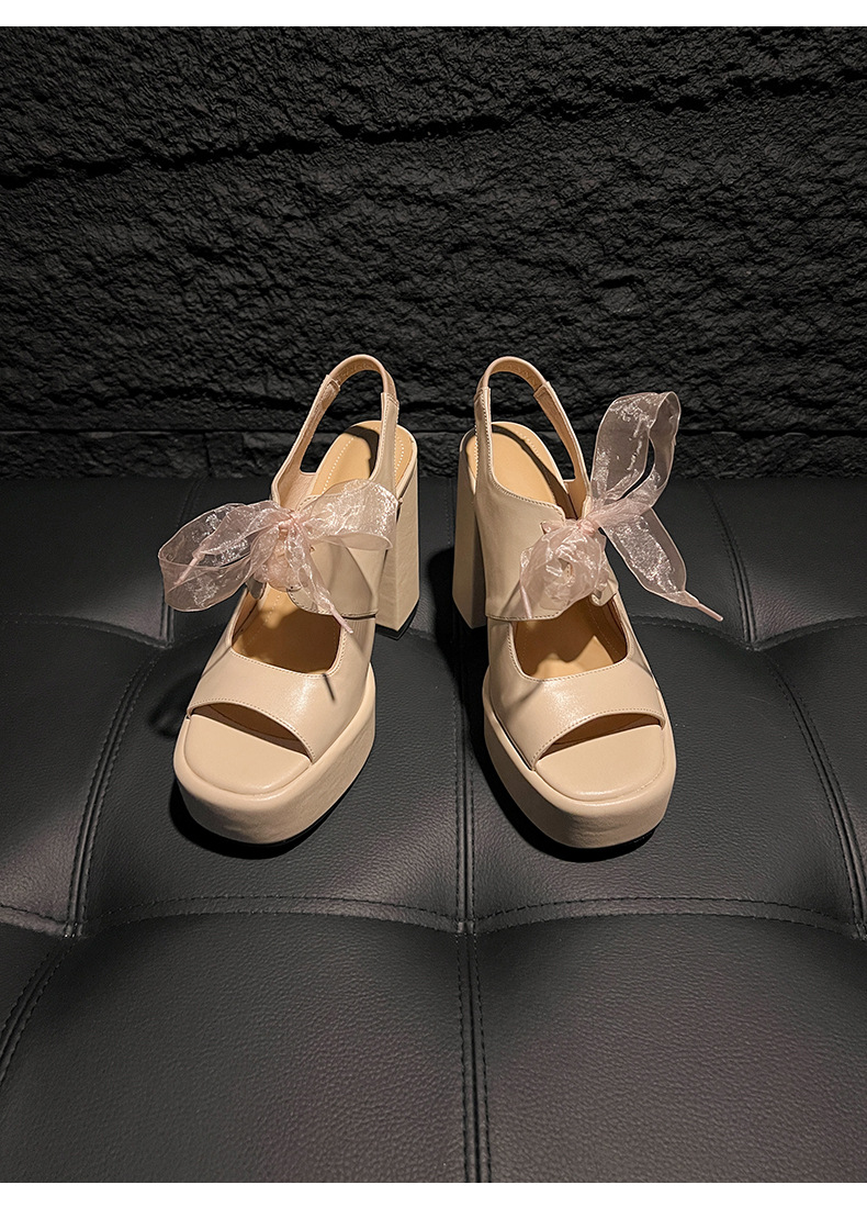 Sandal cao gót nữ hở mũi gót 12 cm đế platform quai dây ruy băng phong cách La Mã — màu đen, màu mơ chi tiết 17