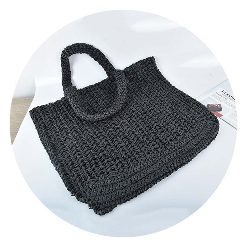 Nueva playa tejida bolsa de viaje de las niñas bolso de mano retro portátil bolsa de paja de gran capacidad bolso de hombro a rayas