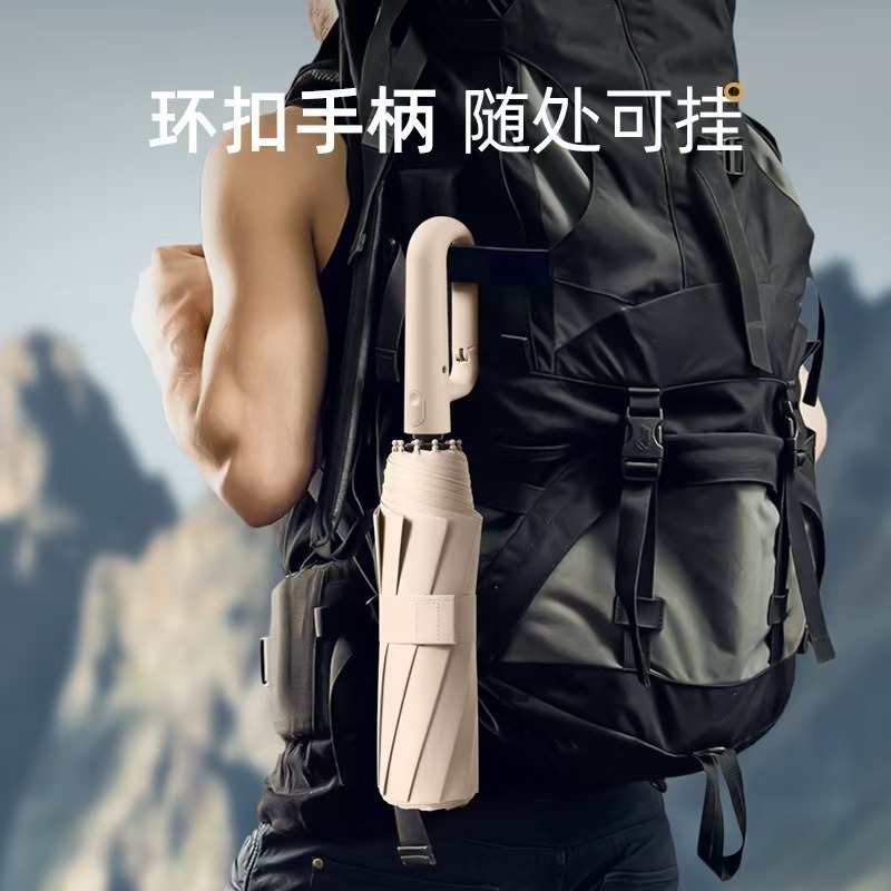 リングバックル 10本骨自動傘 シンプル 70% off ビニール日焼け止め傘 折りたたみ日傘 ロゴ印刷可能 広告傘|undefined
