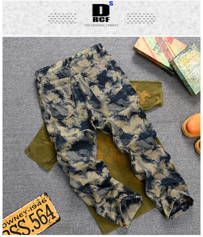 Men's Retro Washed Straight Leg Jeans Loose Fit Patchwork Denim_voghion.com