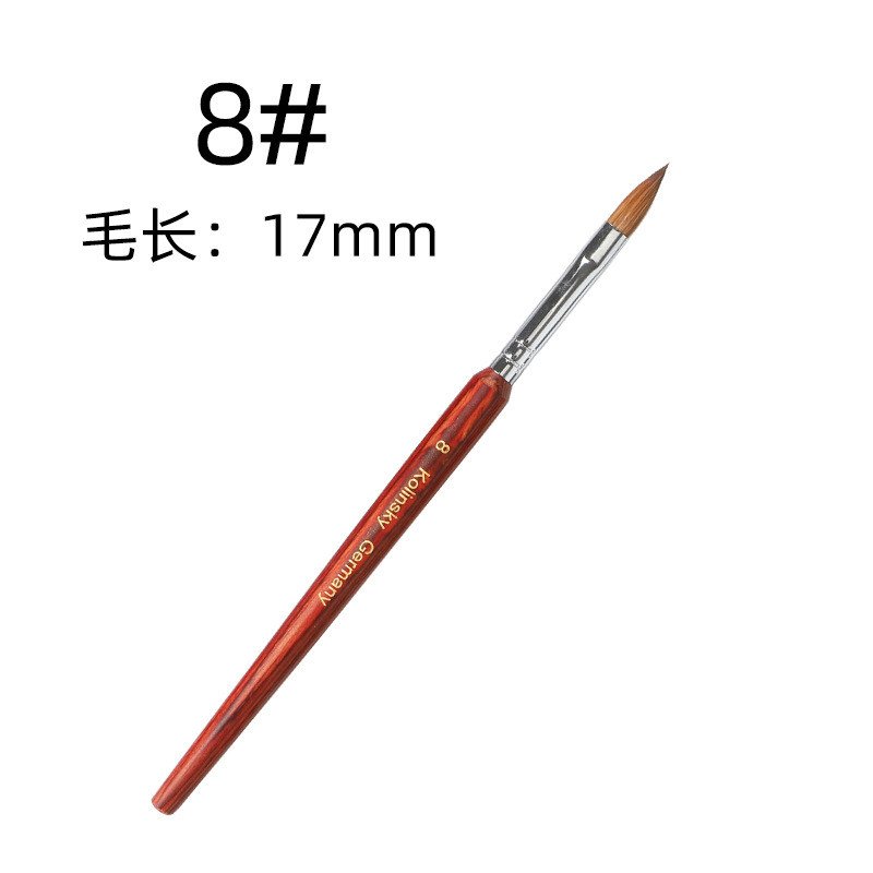 Cross-border puro pelo de visón arte de uñas cristal pluma Kolinsky cepillo de madera roja varilla siberiano tallado visón cepillo de pelo