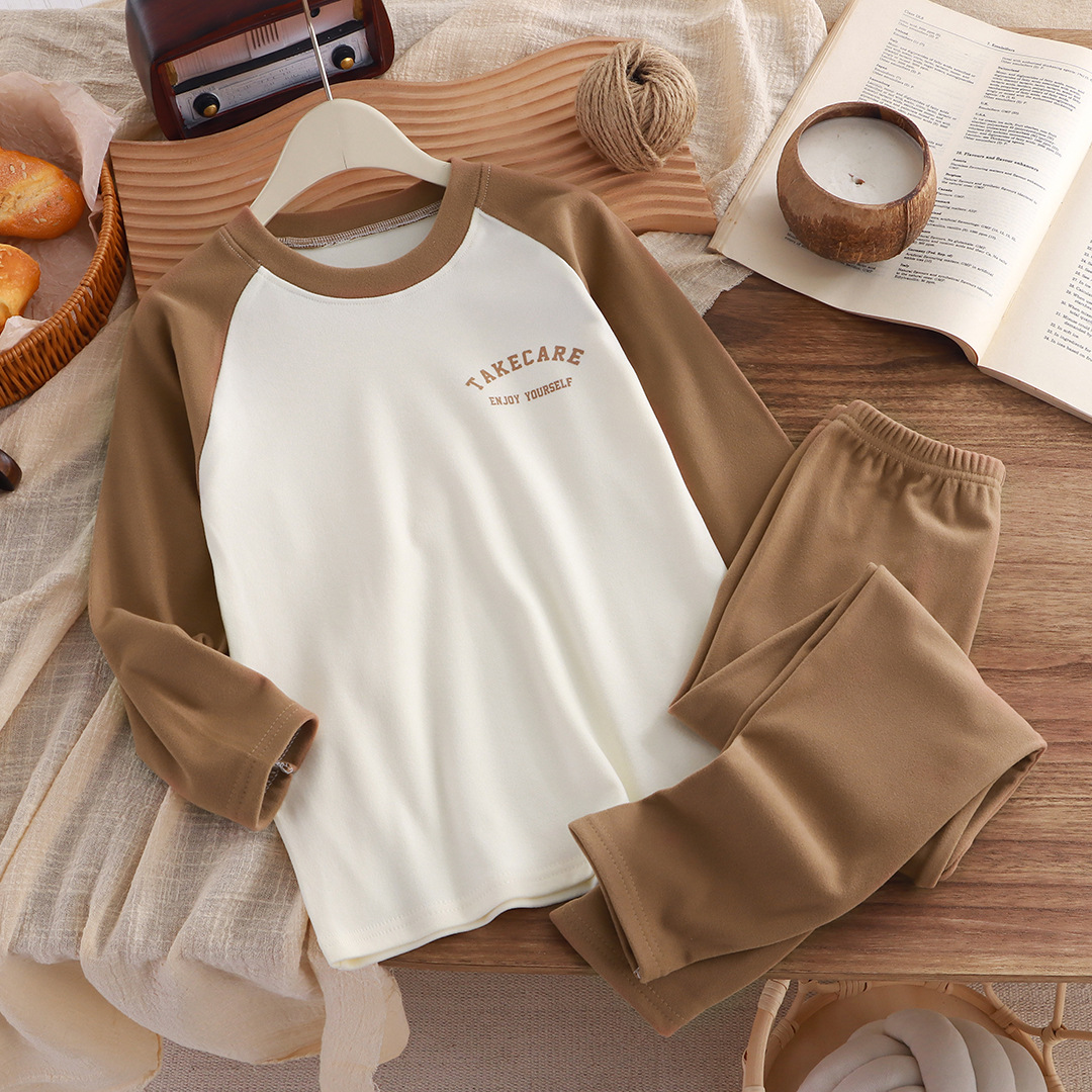 Niños de hombro chaqueta de terciopelo de otoño pantalones de otoño otoño invierno nuevo niño calentamiento ropa interior conjunto de ropa doméstica de niñas ropa infantil