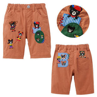 presale Free Shipping Miki Kids Summer New Boys Cartoon Black Bear Badge Patch Embroidered Shorts Pants