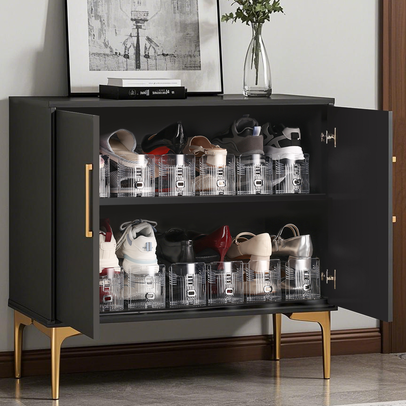 20-Pack Shoe Cabinet Space-Saving Artifact Thickeneded Transparent Shoe Rack Double-Layer Three-Speed Adjustable Shoe Support Shoe Storage Rack