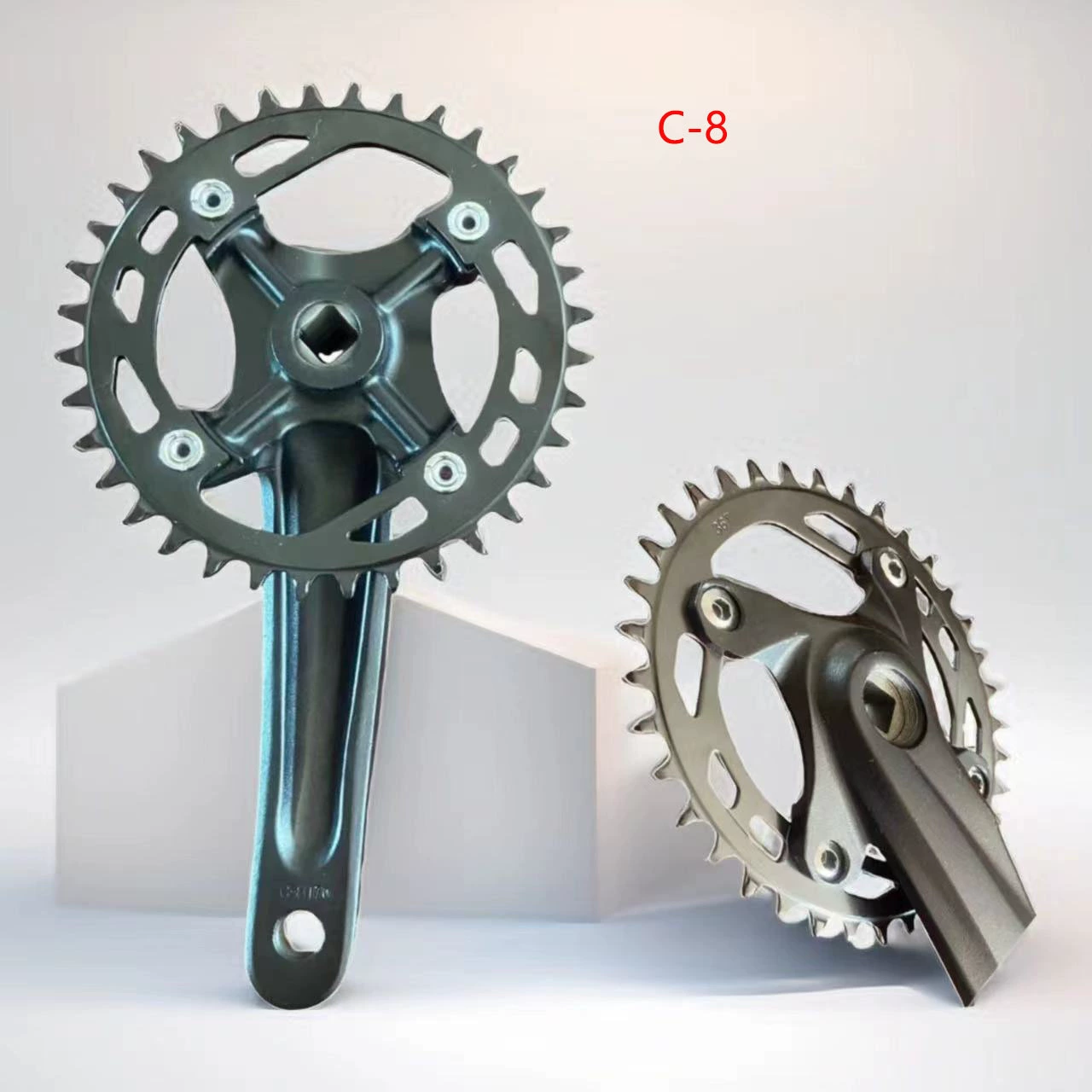 Кривошипный механизм для горного велосипеда с квадратным креплением, с положительными и отрицательными зубьями, полуалюминиевый, с одним шестигранным креплением для цепи, 9/10/11 скоростей, с одним шестигранным креплением для цепи, 34/36/38 зубьев