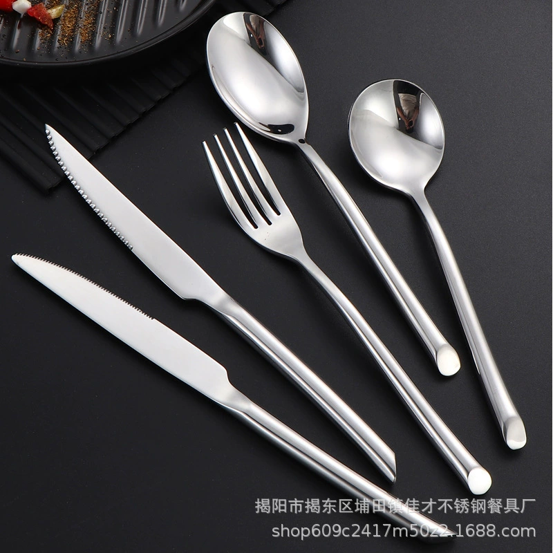 Slanted tail round handle stainless steel cutlery fork cutlery Western food 1455 steak knife fork spoon coffee spoon dessert spoon fruit fork