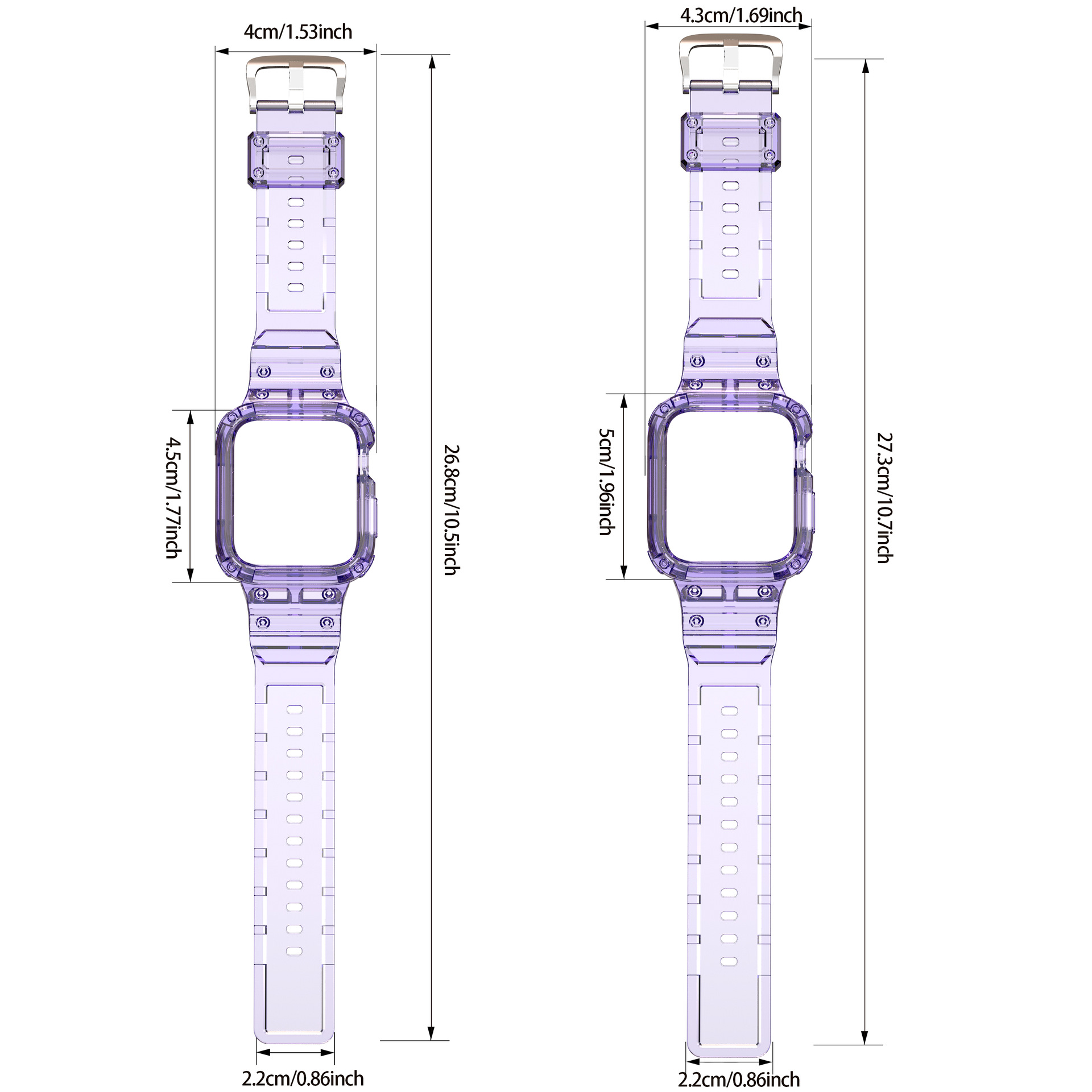 Applicable to the 46mm 10th generation silicone shockproof iwatchS10TPU one-piece strap with transparent glitter Specification drawing