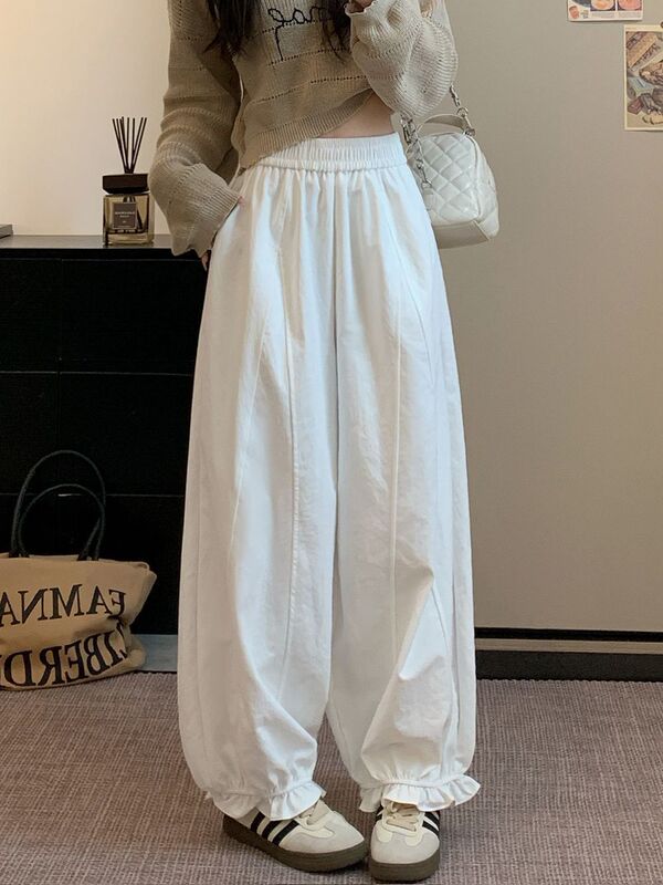 木耳边裤子女秋季2025新款气球裤小个子高腰休闲阔腿裤灯笼花苞裤|undefined