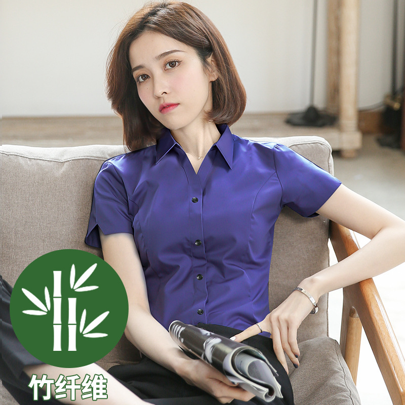 Youbo 白シャツ女性の V ネック半袖 2025 新しい竹繊維フォーマル作業服女性のプロフェッショナルシャツ|undefined