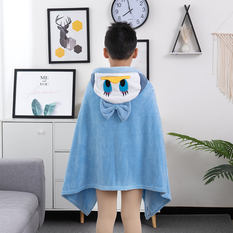 Coral Fleece Towel Wholesale Cartoon Cute Thick Soft Absorbent Warm Home Use Children's Bathrobe Hooded Cape 