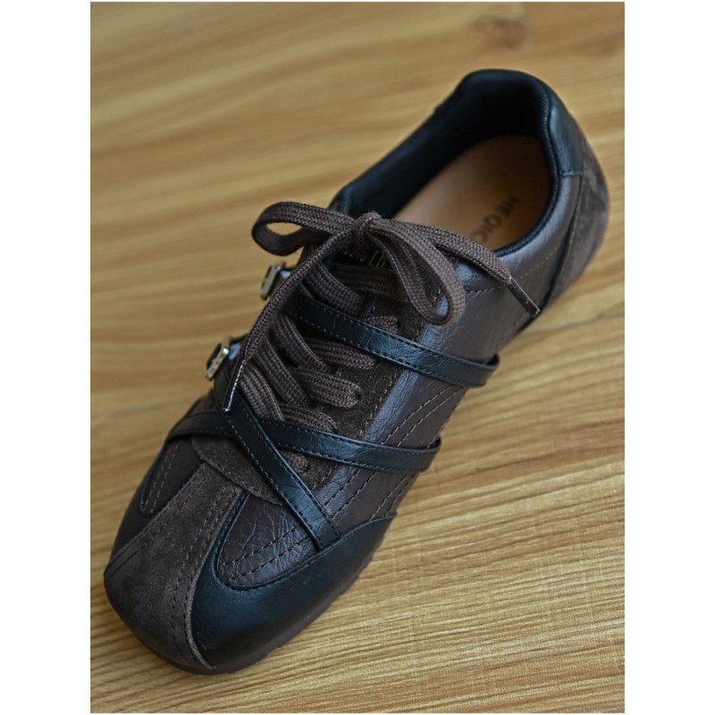 French-style retro round-toe flat lace-up German training shoes for women, 2026 spring and autumn new model, cross-strap sneakers, casual shoes French-style retro round-toe flat lace-up German training shoes for women, 2026 spring and autumn new model, cross-strap sneakers, casual shoes