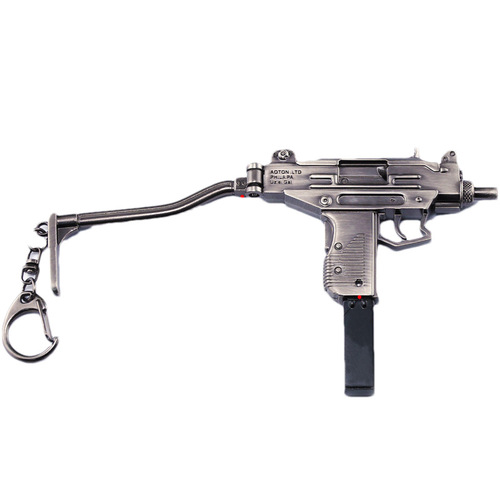 Jedi Chicken Battle Royale peripheral UZI submachine gun alloy model keychain Chicken peripheral gun pendant 15cm