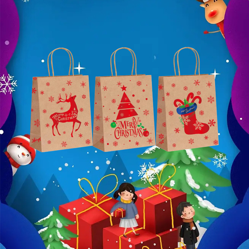 クリスマステーマお土産クラフト紙袋雪雪だるまクリスマスツリーパーティーショッピングセット手提げギフトバッグ|undefined