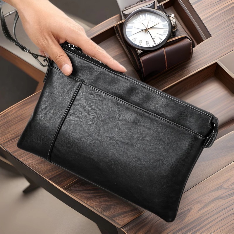 Men's Clutch Bag Men's Genuine Leather Texted Mobile Phone Bag Casual Large Capacity Clutch Bag Envelope Bag Fashion Clamp Bag Trend