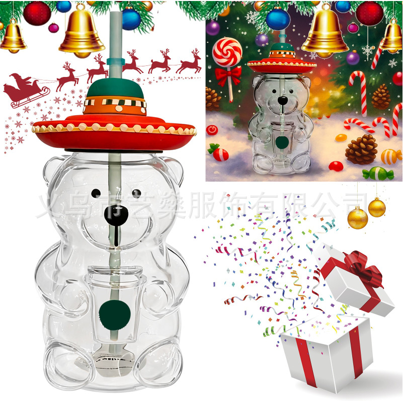 Transfronterizo Amazon Bearista Glass Straw Cup Teddy Bear Glass Straw Cup en stock