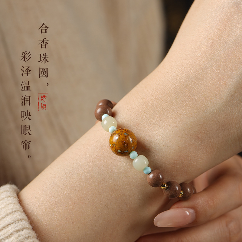 禅意古典大漆珠白龍よだれ合香珠手串国潮単輪手串数珠アクセサリー女性ブレスレット卸売り|undefined
