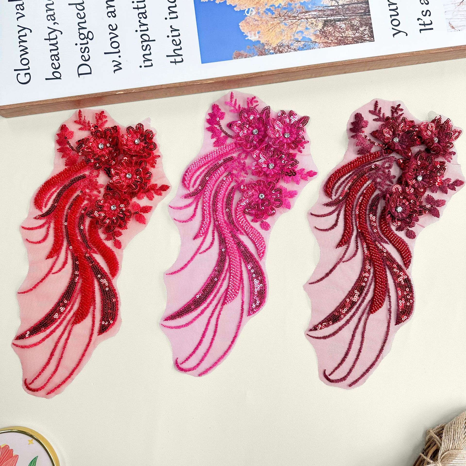 Parche de tela bordado de perlas accesorios de encaje bordado multicolor nuevo cheongsam vestido de boda chino accesorios de decoración DIY image 1