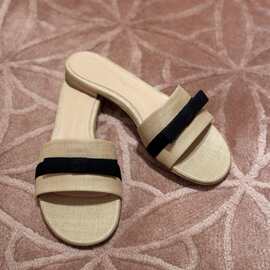 羊皮版～法式拉菲草编织蝴蝶结拖鞋女夏外穿海边度假风平底凉拖鞋