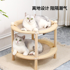 跨境猫咪猫窝双层二层夏天凉席剑麻猫抓板实木上下铺猫床亚马逊