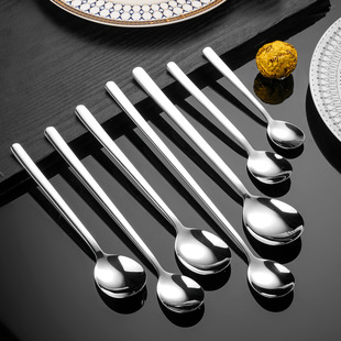 Stainless Steel Spoon 304 Korean-style Spoon Household Dining Spoon Long Handle Mixing Spoon Soup Spoon Dessert Spoon Fruit Fork