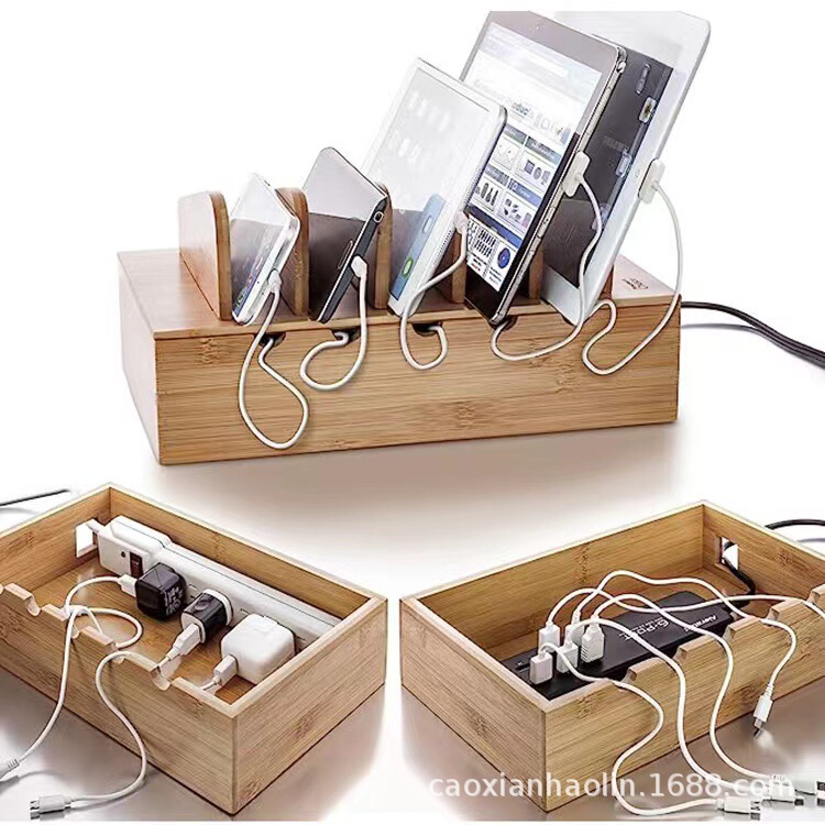 Mobile Phone Holder Storage Box Wooden Tablet Holder Plug-In Board Organizer Box Mobile Phone Charger Box Hub Box