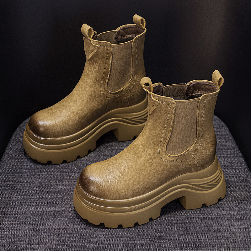 Boot Martin đế dày tăng chiều cao nữ phong cách Anh dáng ống khói — M2671-1 vàng lót nhung, M2671 một lớp màu đen, M2671 kaki một lớp bên trong, M2671-1 màu đen lót nhung