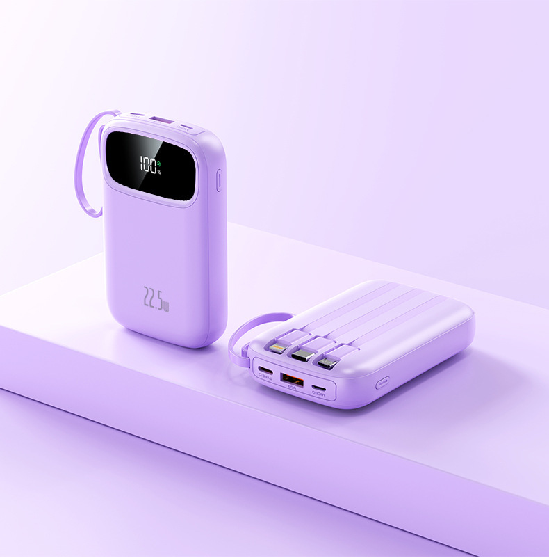3C-Zertifizierung 22,5W Super-Schnellladung Mini-Powerbank mit integriertem Kabel 20000mAh Kapazität mobile Stromversorgung Blitzladung