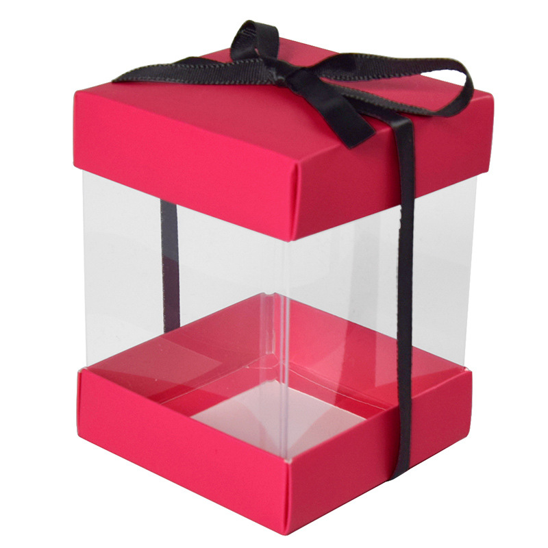 En stock caja de regalo visual plegable con caja de regalo de color de PVC transparente Mini caja de pastel de arco 10 unids/bolsa