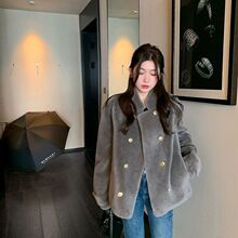 皮毛一体冬仿羊剪绒皮草大衣立领厚韩系毛毛外套女感外套