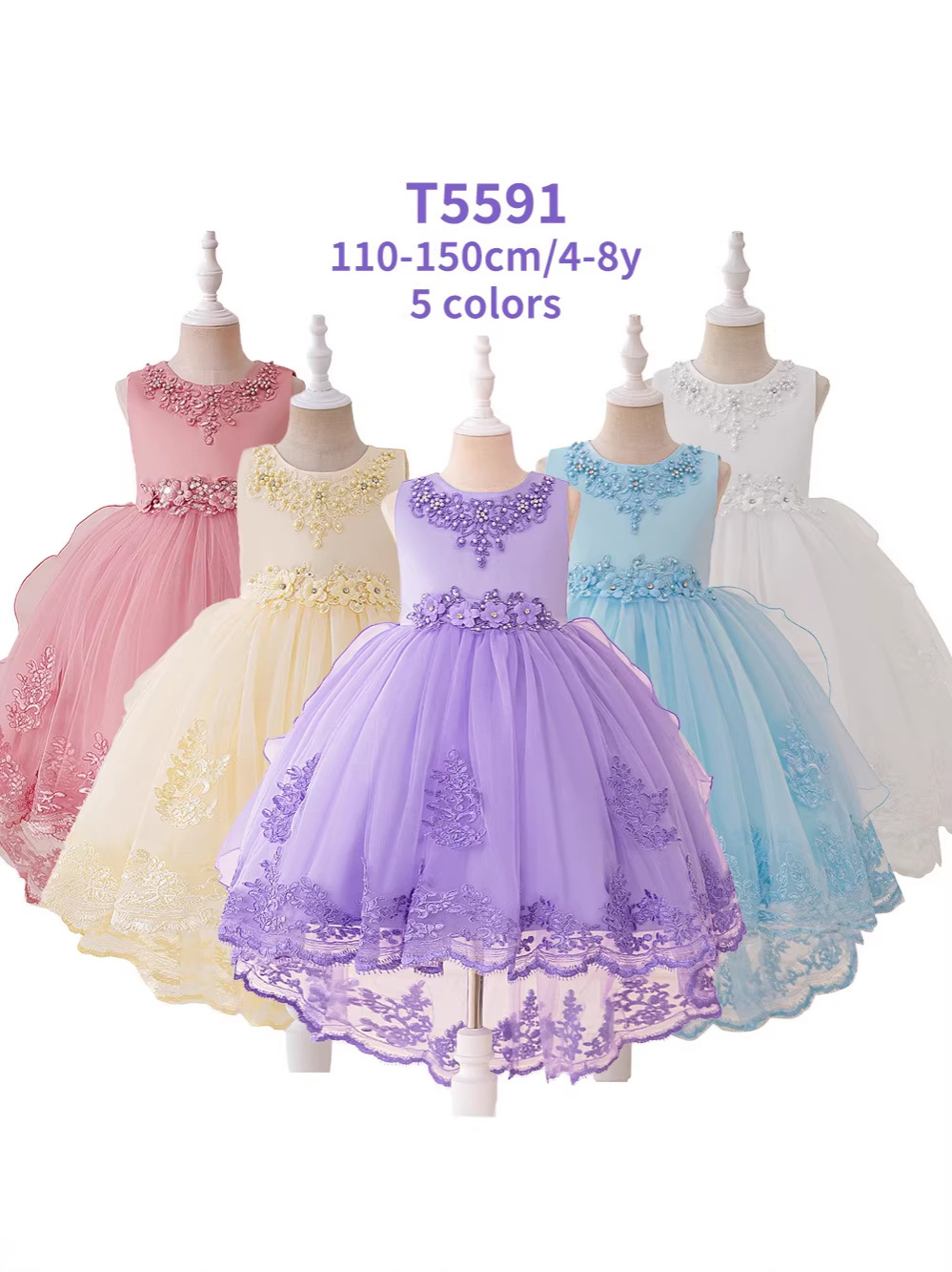 Vestido infantil transfronterizo sin mangas trailera bordado con pastillas de perlas satin vestido de princesa para anfitriones de banquete vestido de noche de chicas