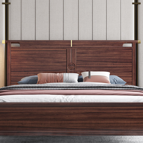 New Chinese Style Urchin Wood Solid Wood Bed 1.8M Double Bed Modern Minimalist Master Bedroom Home Storage Wedding Bed Queen Size Bed