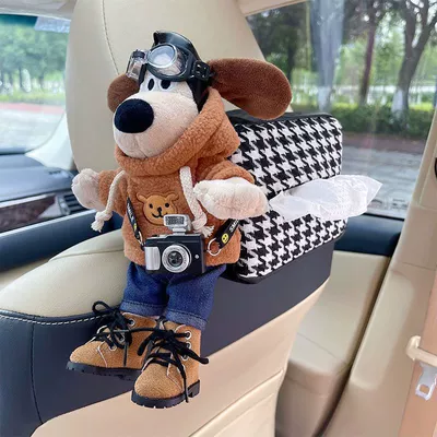 Ornaments, Car-Mounted Tissue Box, Car tissue box/set - bear-coffee-sweatshirt-with-shoes-black-camera-black-tissue-box