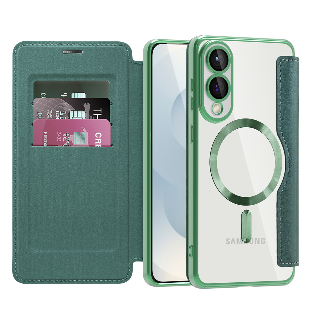 Adecuado para Samsung S25Edge Golden Shield Magnetic Business Cube Funda de cuero S24FE Tarjeta de enchufe Película de lente Flip Funda para teléfono a prueba de caídas